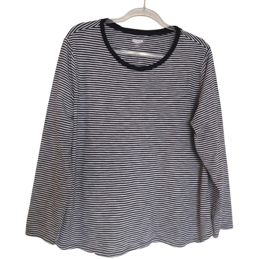 Old Navy Top Woman's XXL Navy White Stripes Scoop Neck Long Sleeves‎ Knit
